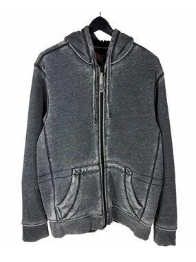 “Helix” Y2K Grunge/skater ZIP-UP Hoodie; SHERPA-lined; mineral-wash gray; XL